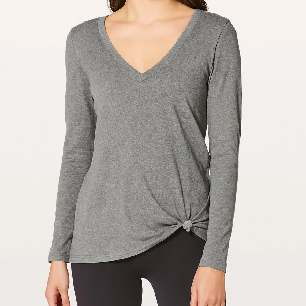 Lululemon Knot a Problem Long Sleeve Gray Draped Tee